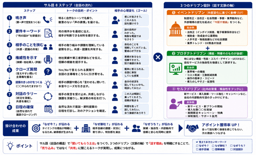 テレアポトークのサル語とドリブン設計の組み合わせを示した図