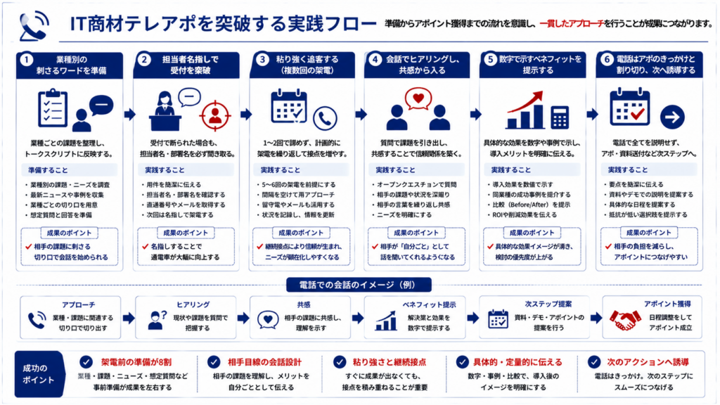 IT商材テレアポでアポイント獲得につなげる実践フローの図解